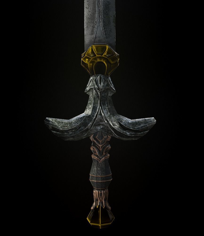 Steel sword low poly 5 texture options and high poly Low-poly 3D model_13