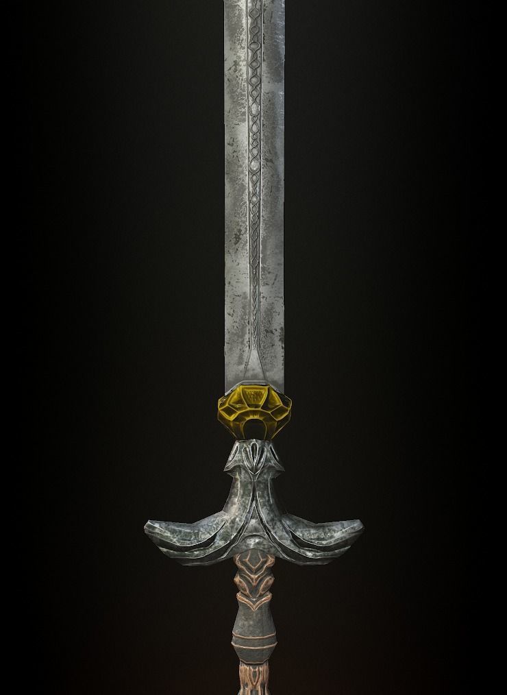 Steel sword low poly 5 texture options and high poly Low-poly 3D model_15
