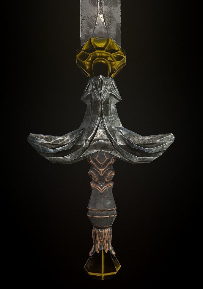 Steel sword low poly 5 texture options and high poly Low-poly 3D model_12