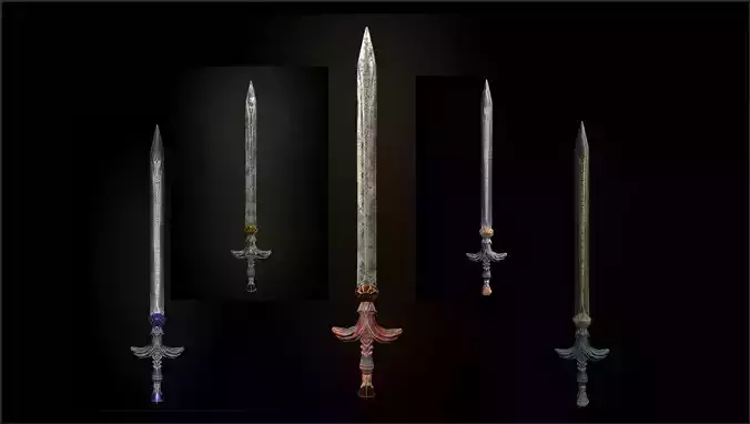 Steel sword low poly 5 texture options and high poly