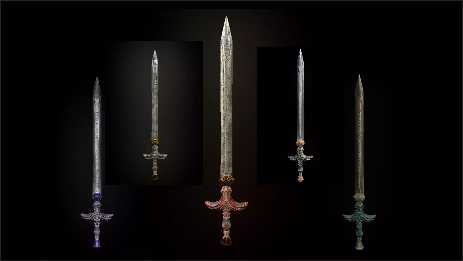 Steel sword low poly 5 texture options and high poly Low-poly 3D model_0