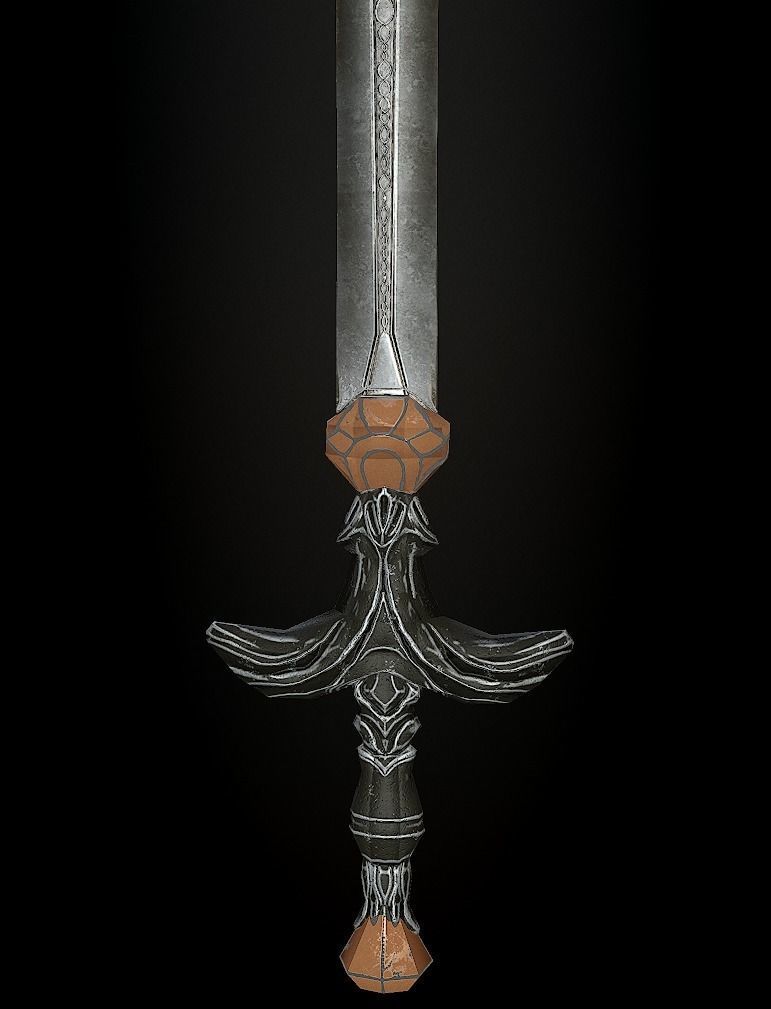 Steel sword low poly 5 texture options and high poly Low-poly 3D model_18