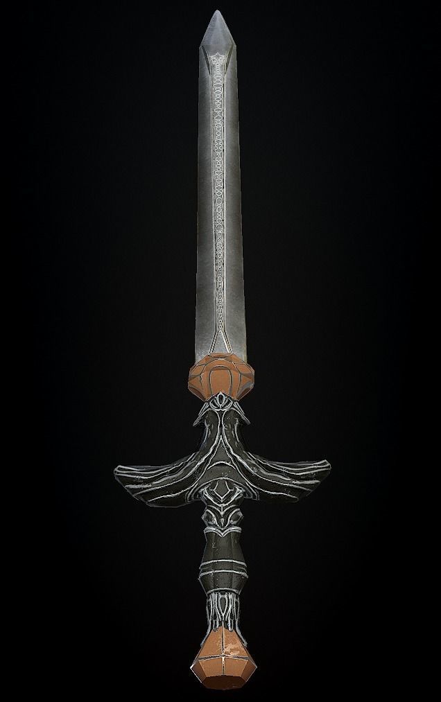 Steel sword low poly 5 texture options and high poly Low-poly 3D model_17