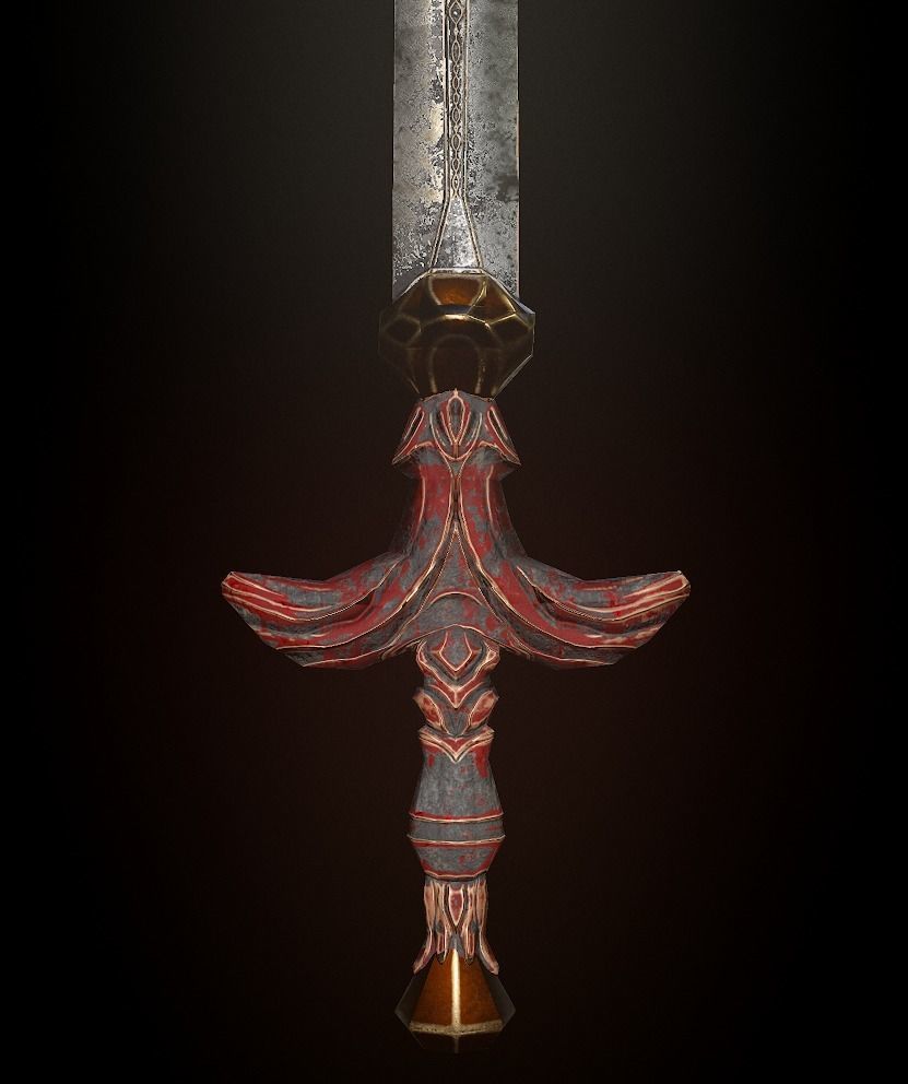 Steel sword low poly 5 texture options and high poly Low-poly 3D model_6