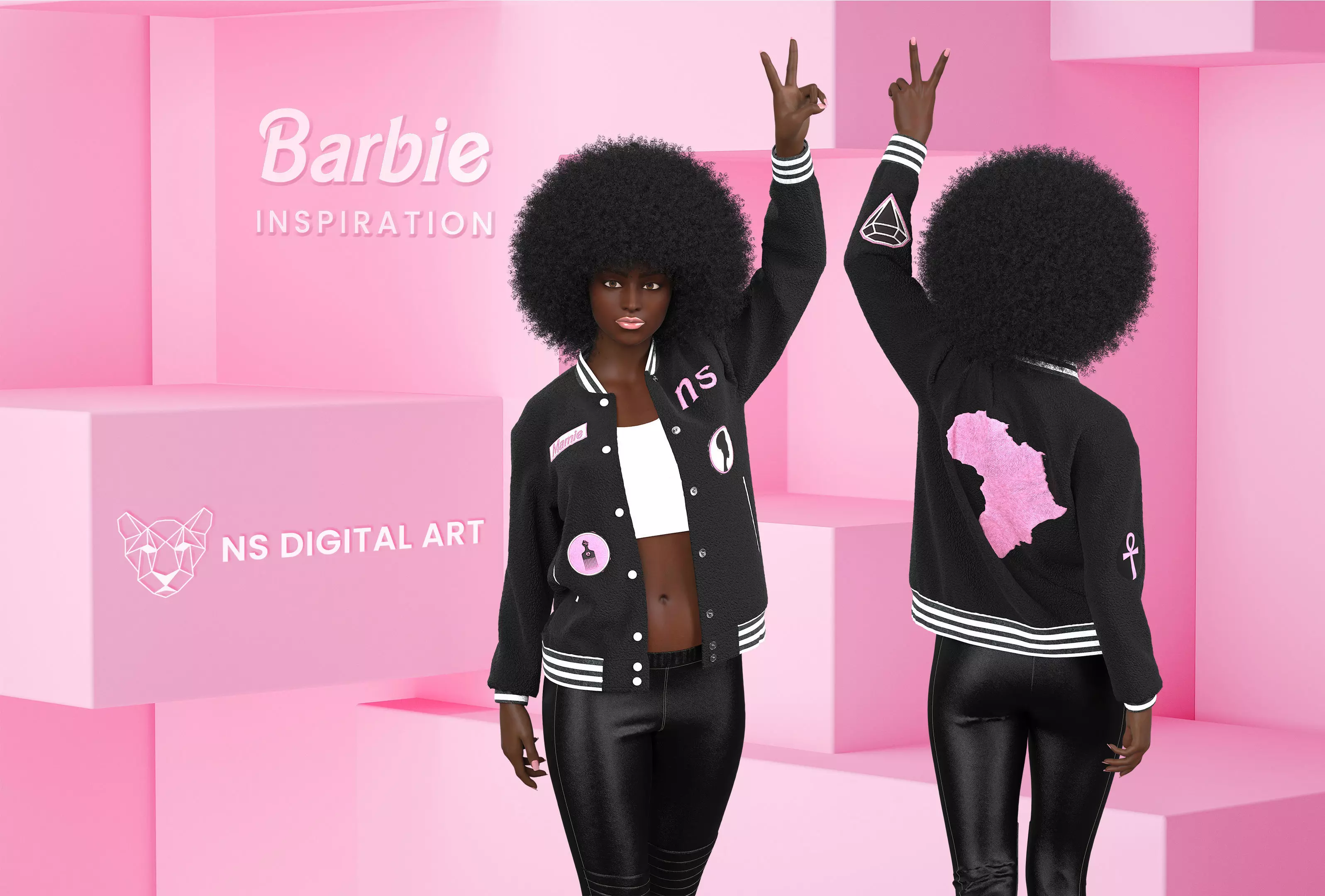 Barbie doll inspired Varsity Jacket 3D model_0