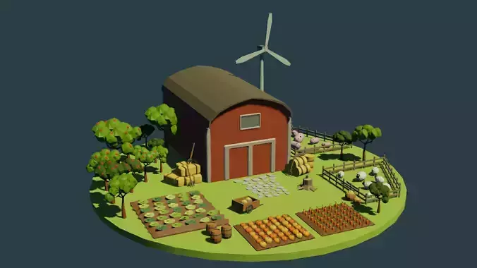 Low Poly Farm  Low-poly 3D model
