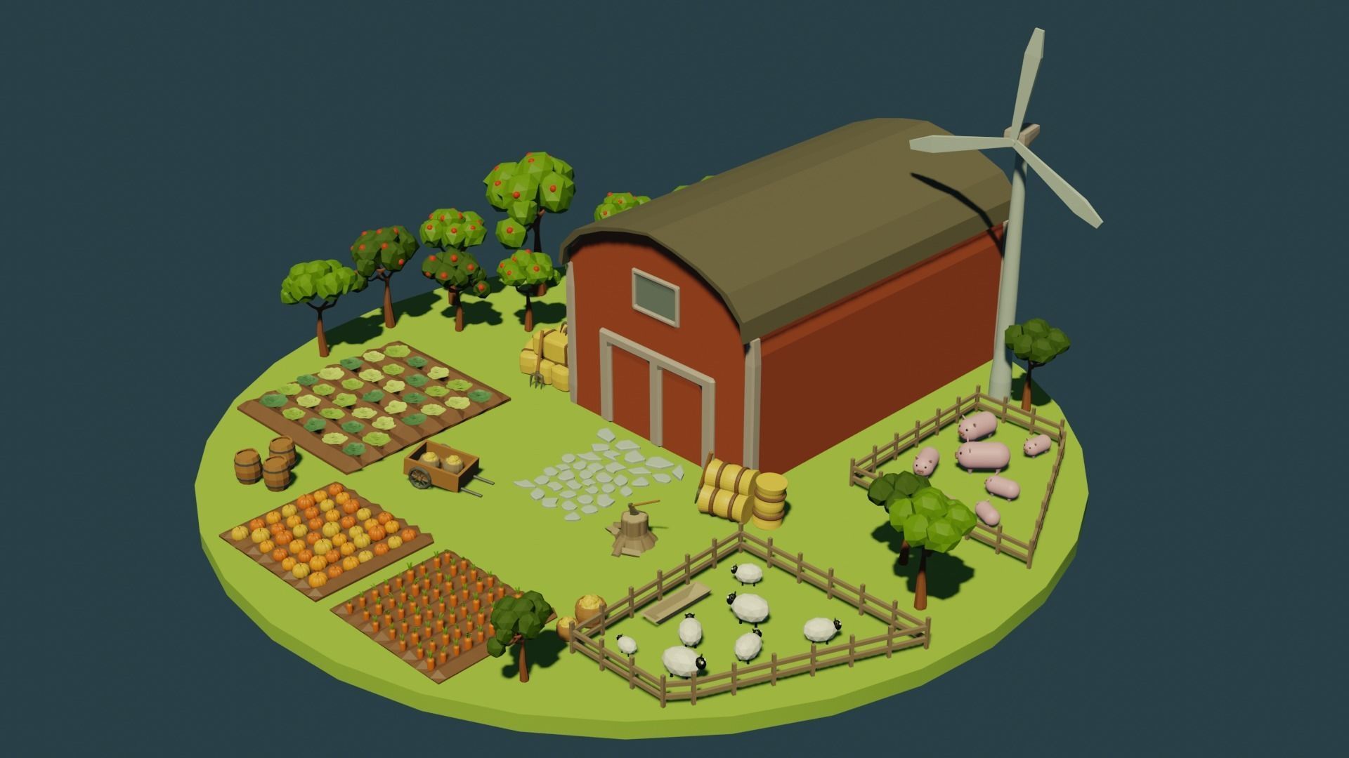 Low Poly Farm Low-poly 3D model_1