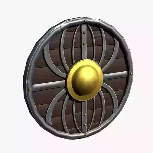 Stylized Brass Steel and Wood Round Shield