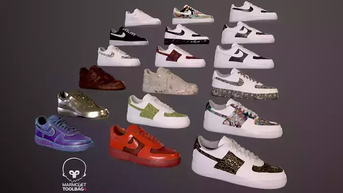 Nike Air Force 1  kit 18 custom  Low-poly game ready pbr 
