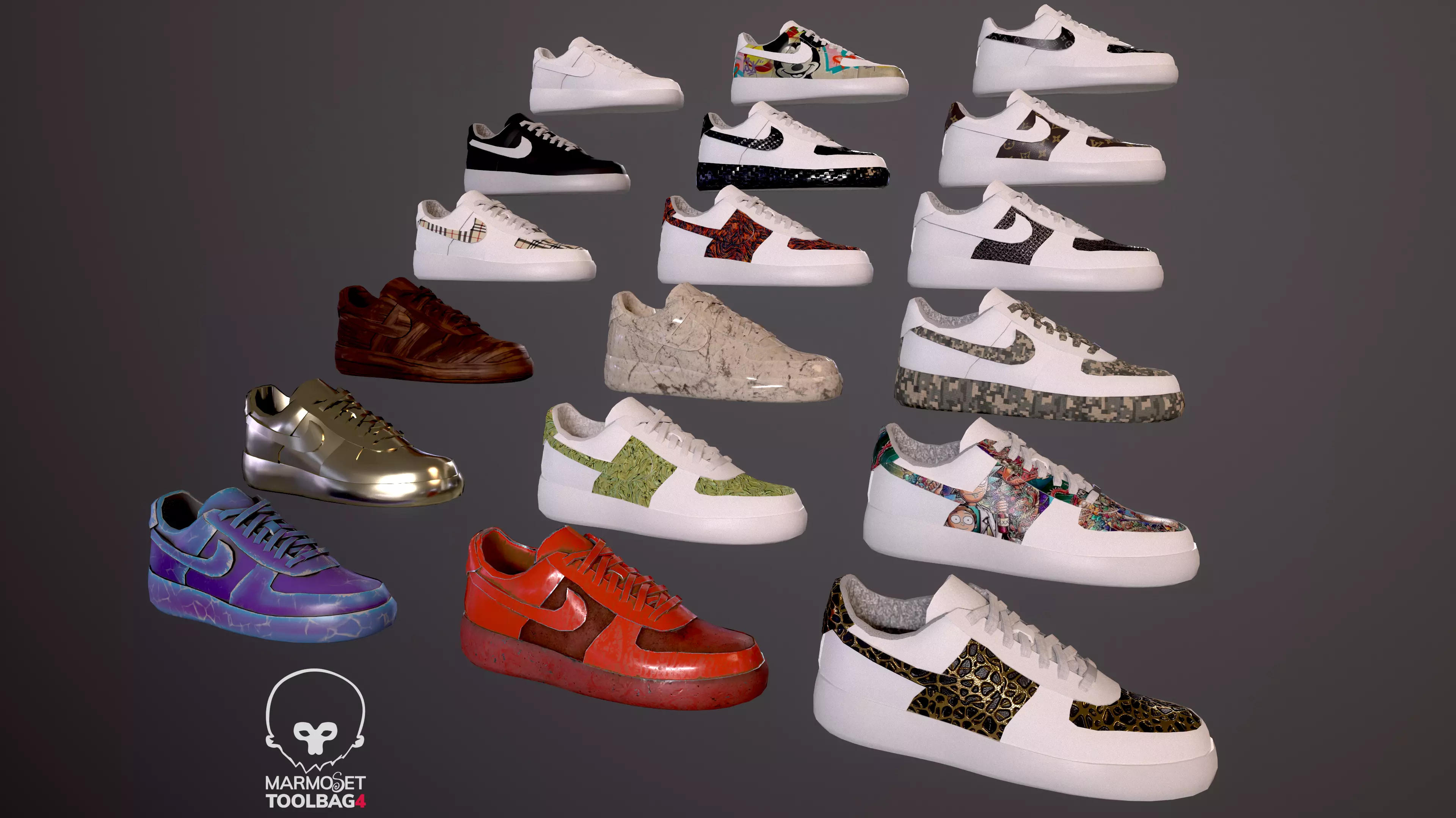 Nike Air Force 1 kit 18 custom Low-poly game ready pbr Low-poly 3D model_0