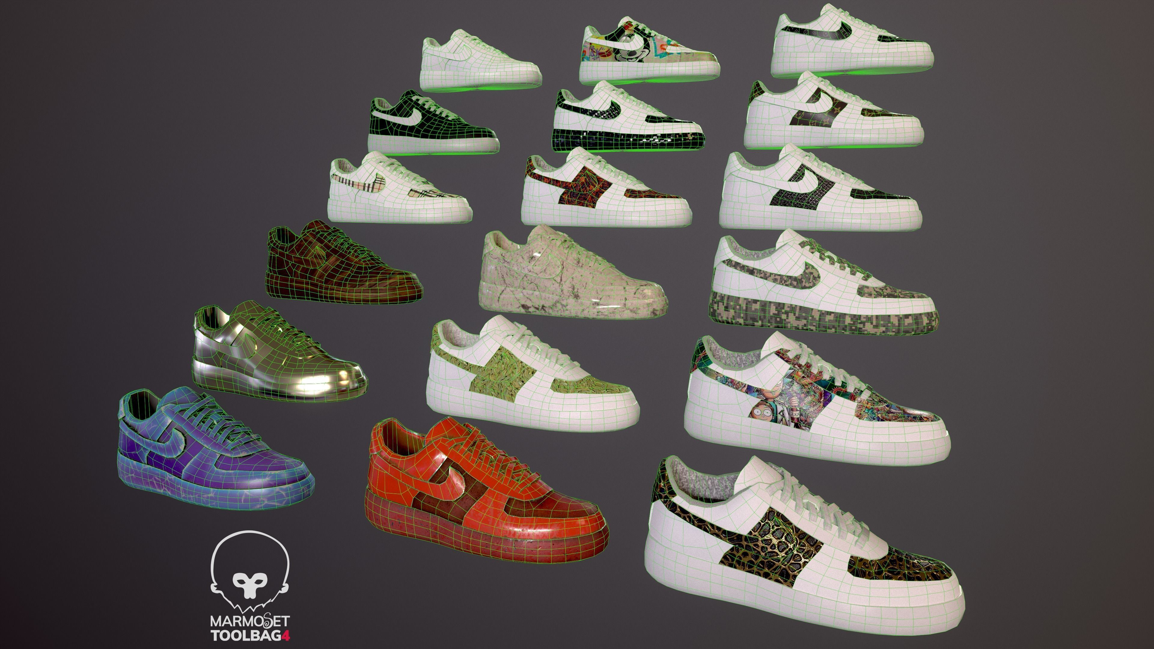 Nike Air Force 1 kit 18 custom Low-poly game ready pbr Low-poly 3D model_19