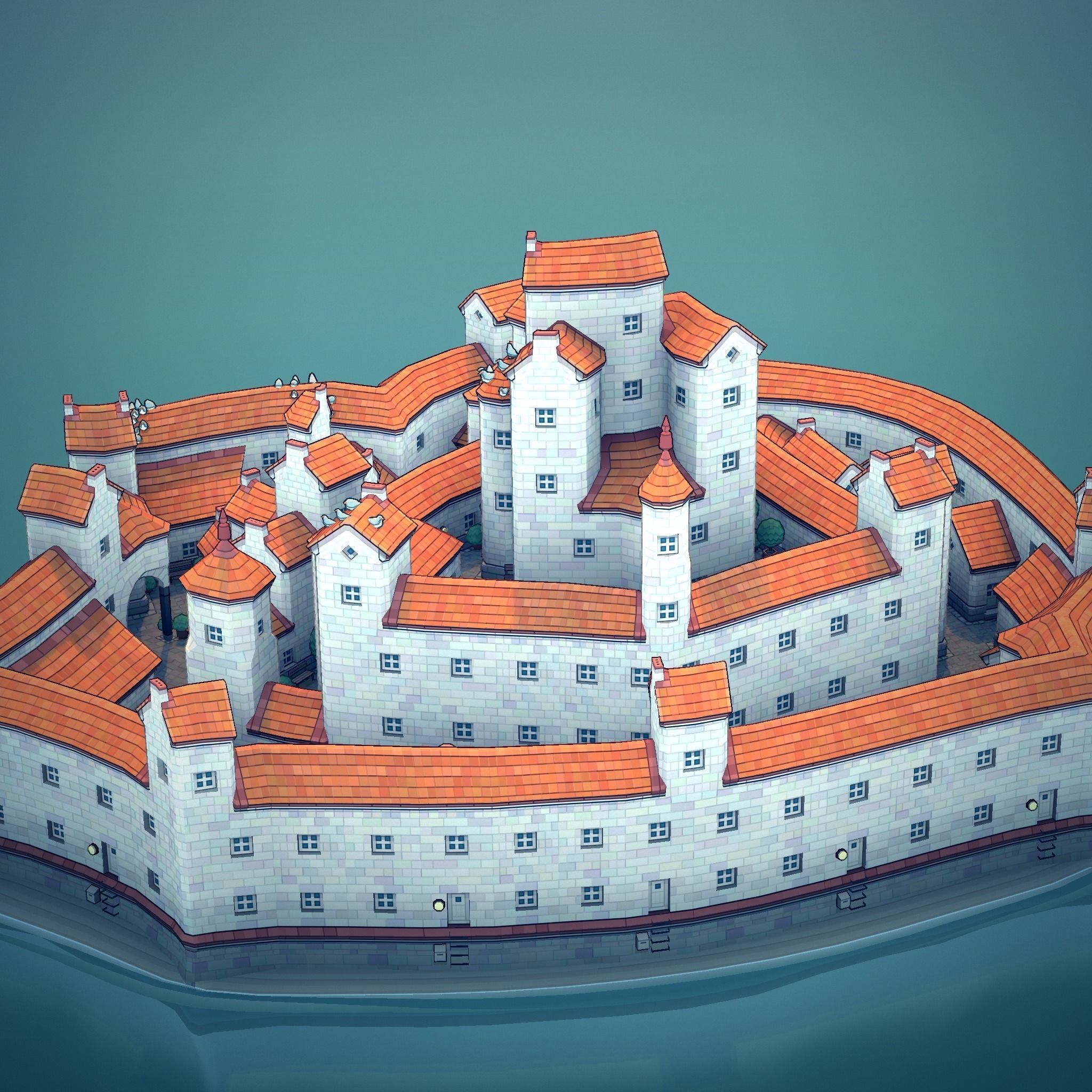 Town44 castle in water 3D print model_7