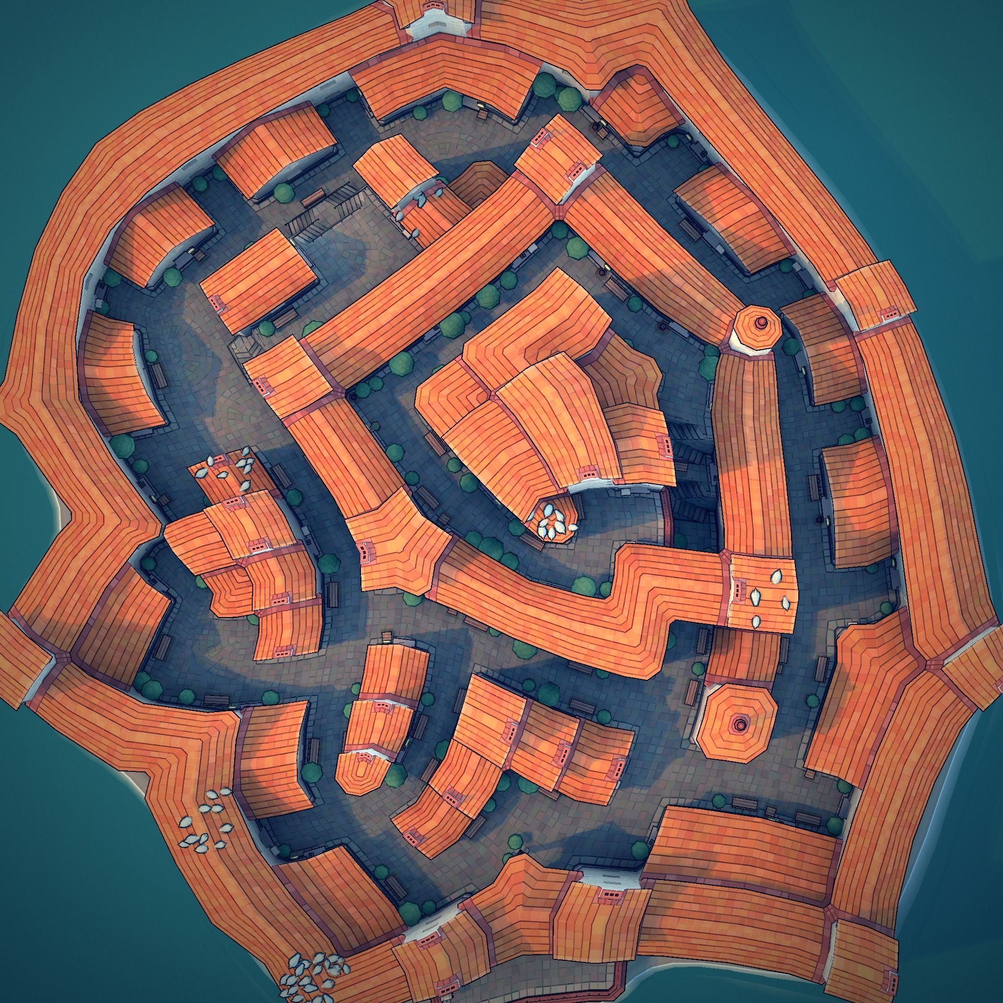 Town44 castle in water 3D print model_9