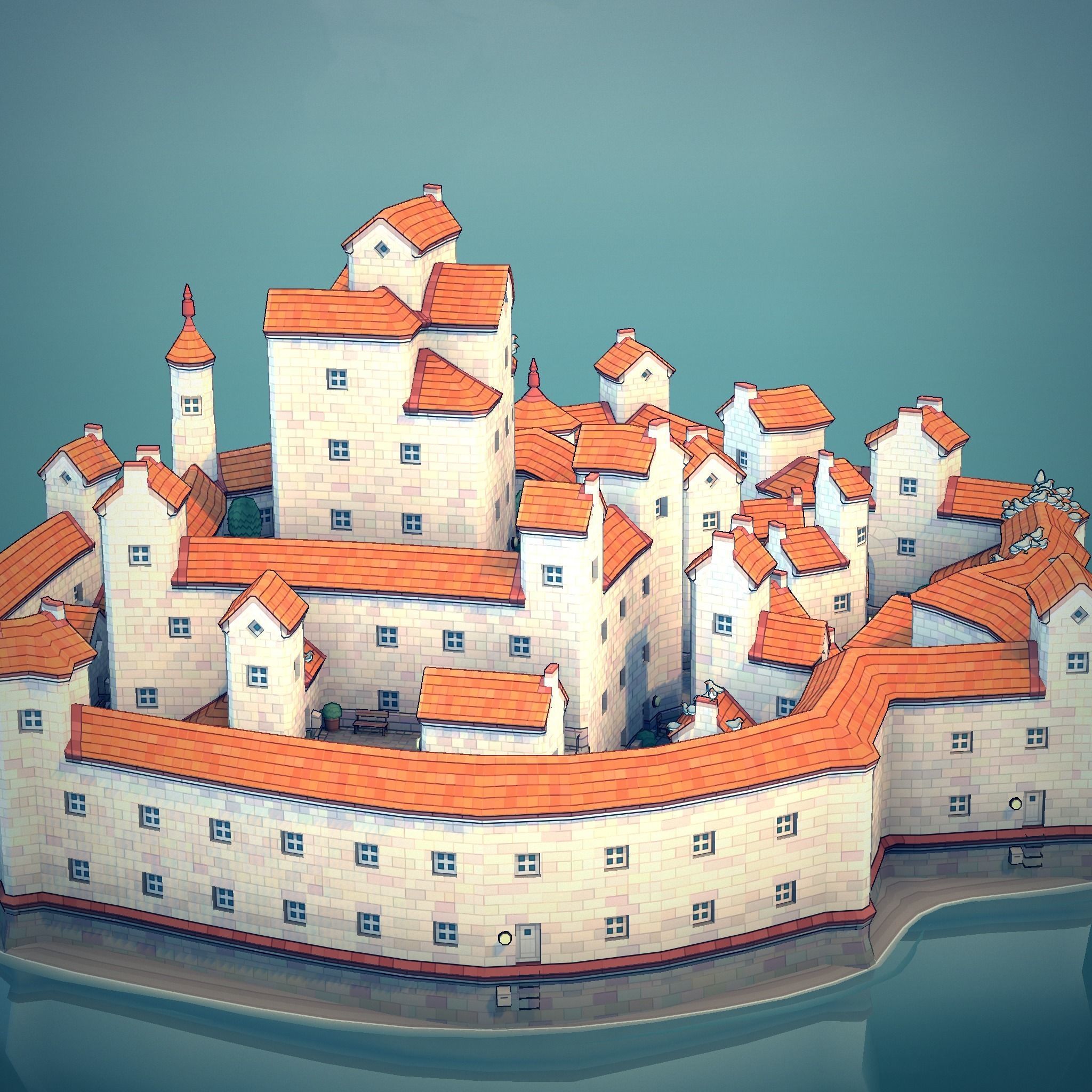 Town44 castle in water 3D print model_3