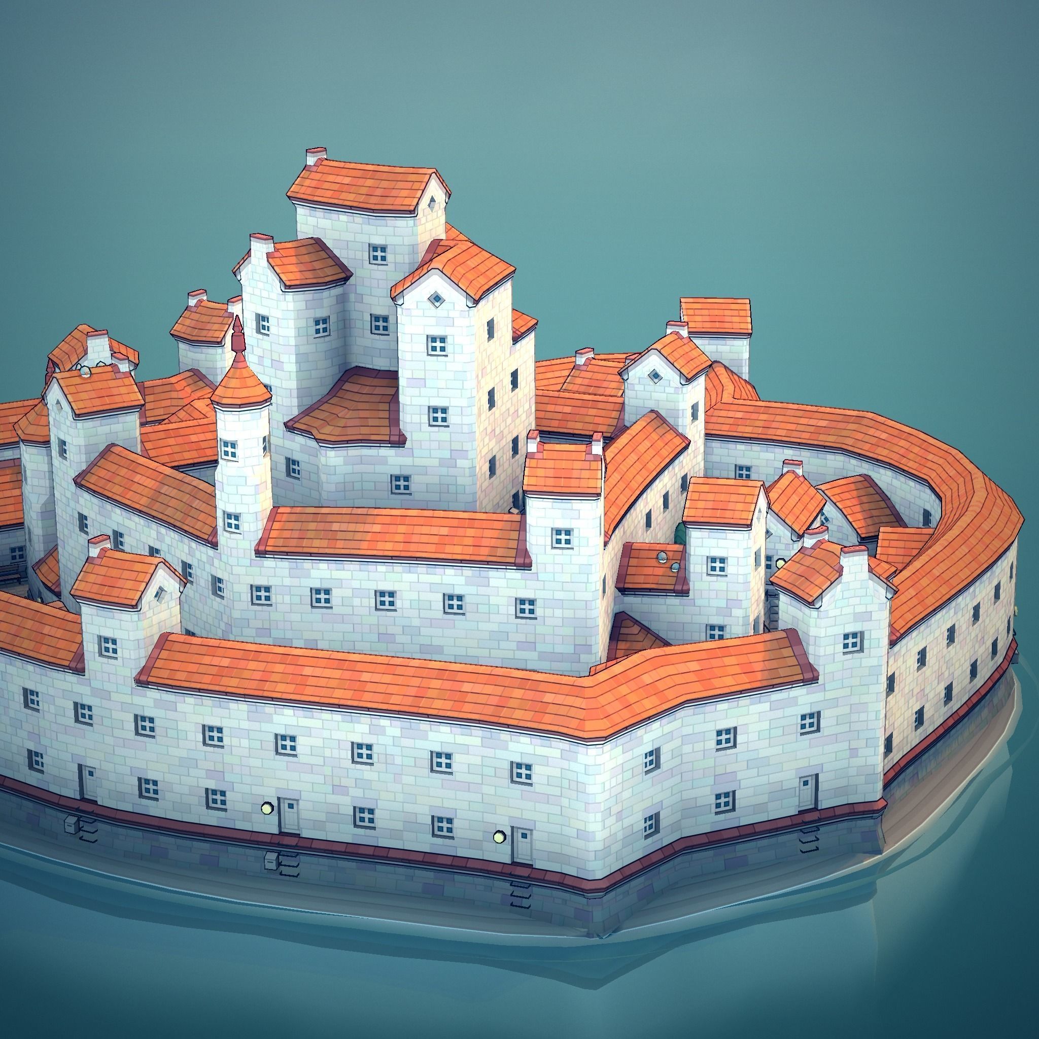 Town44 castle in water 3D print model_4