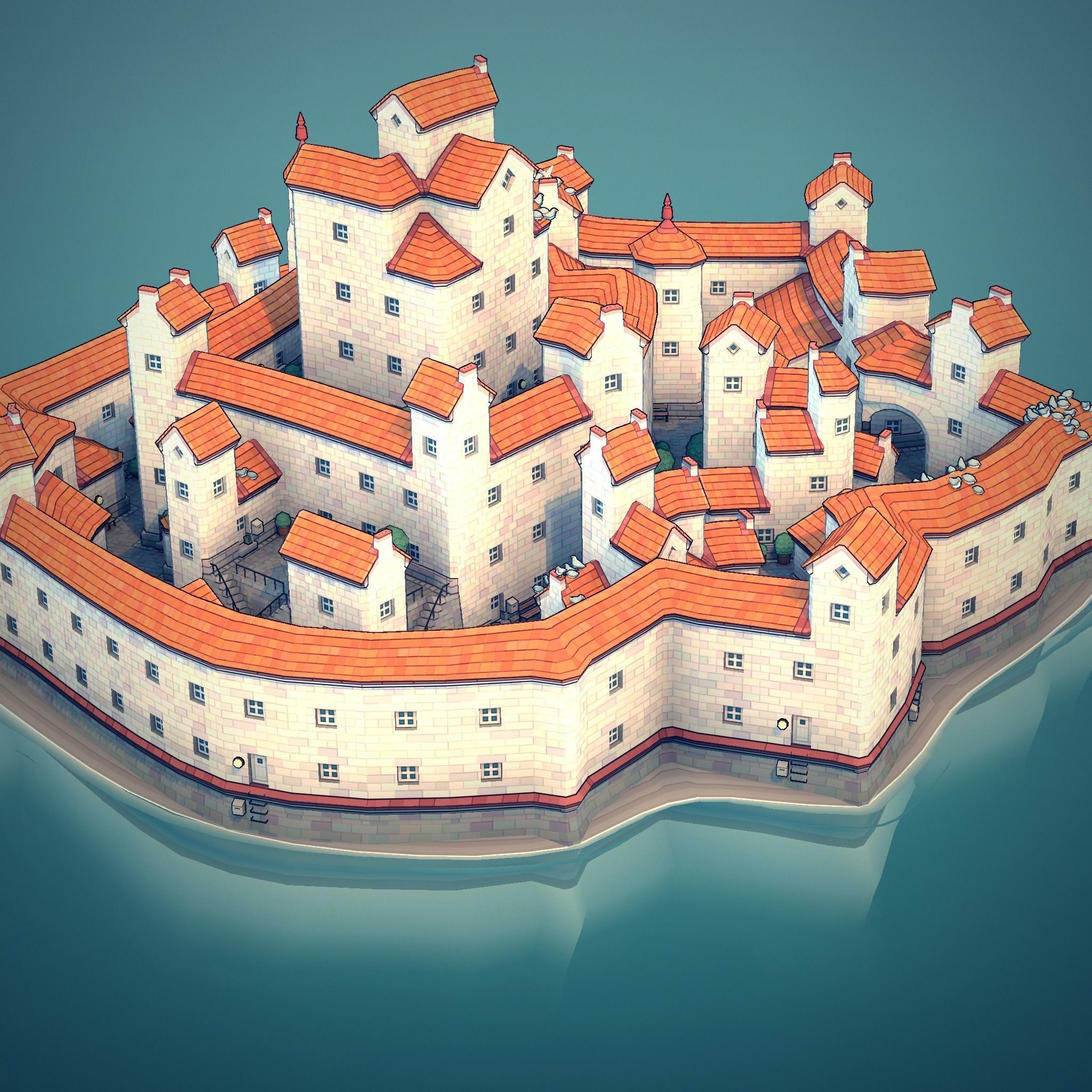 Town44 castle in water 3D print model_6