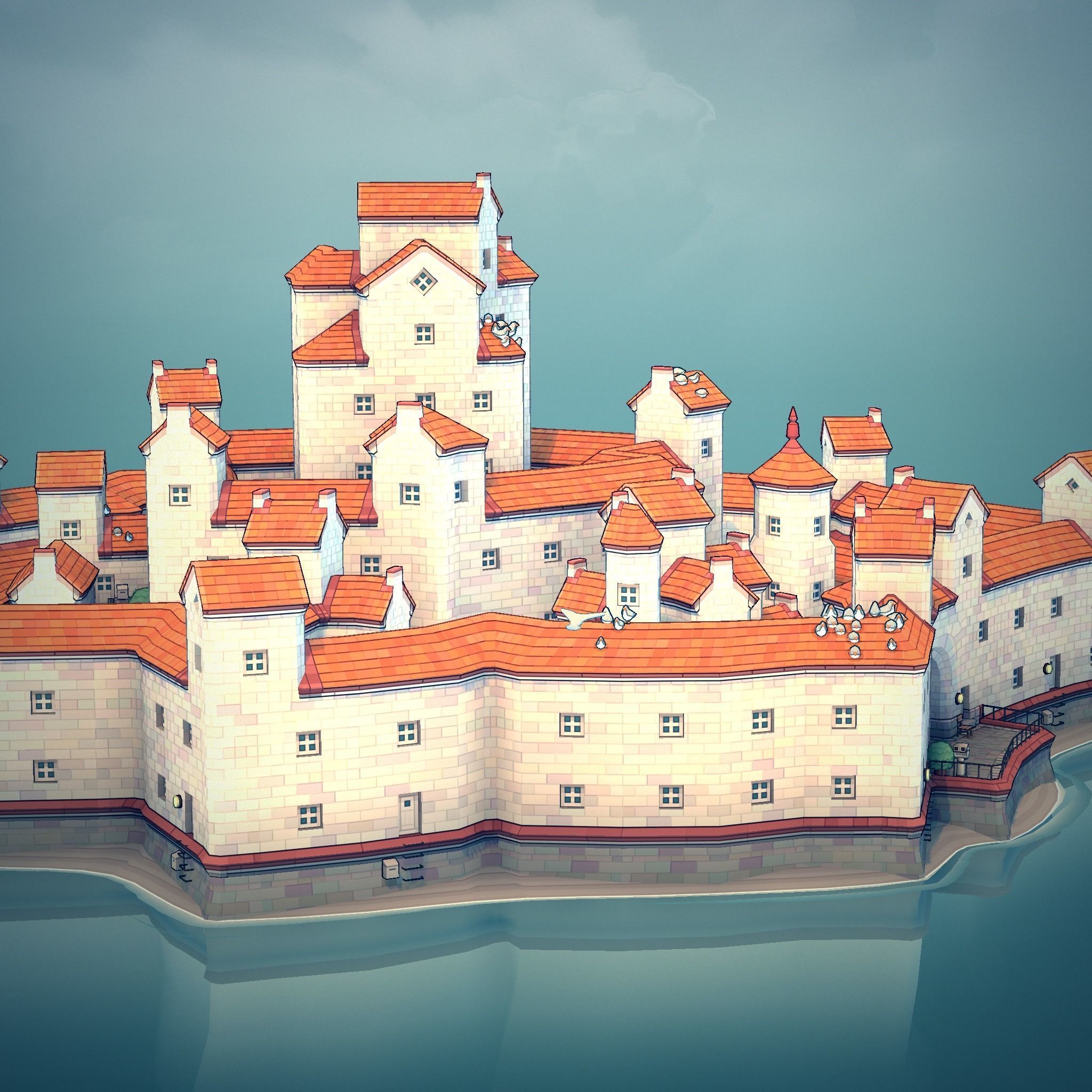 Town44 castle in water 3D print model_2