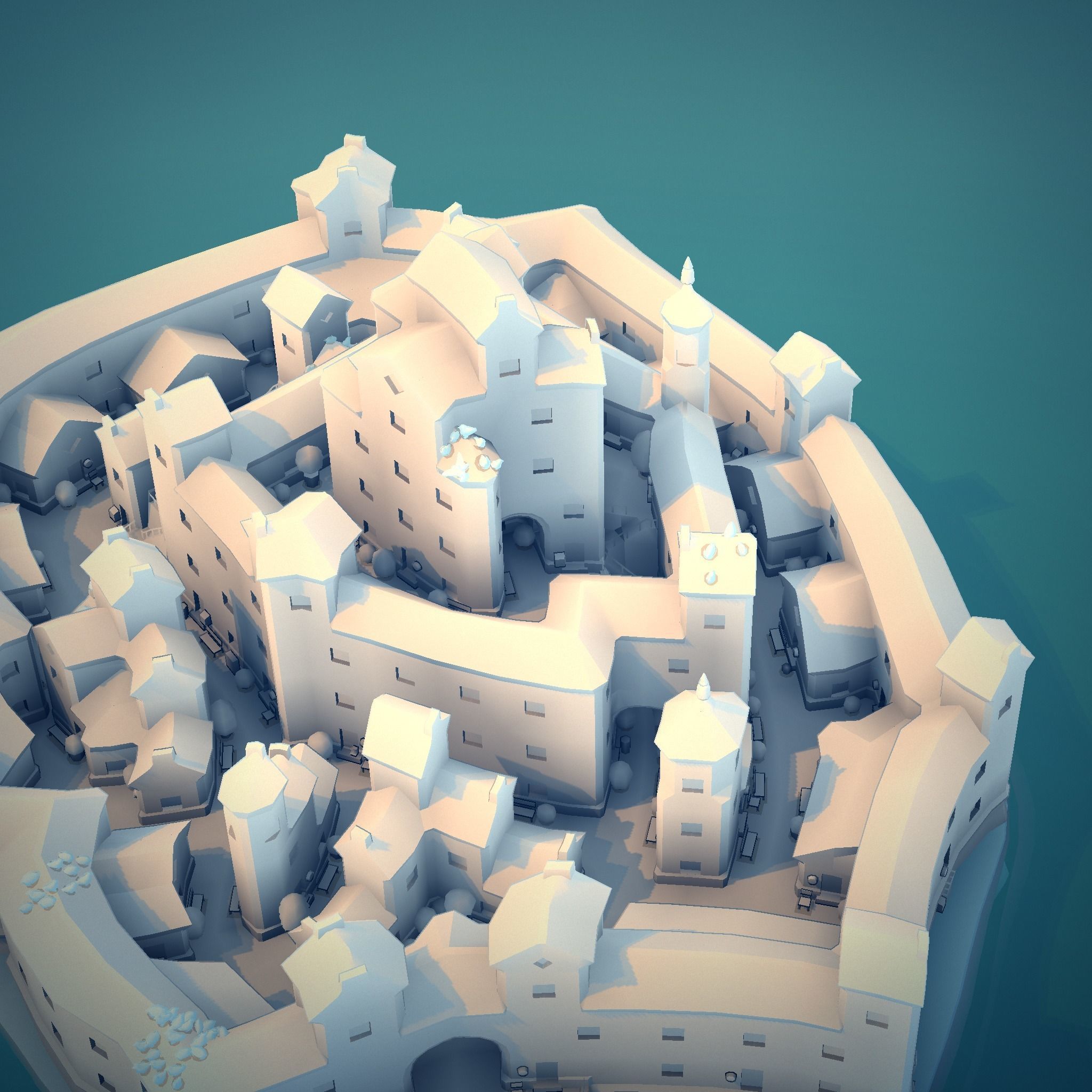 Town44 castle in water 3D print model_8