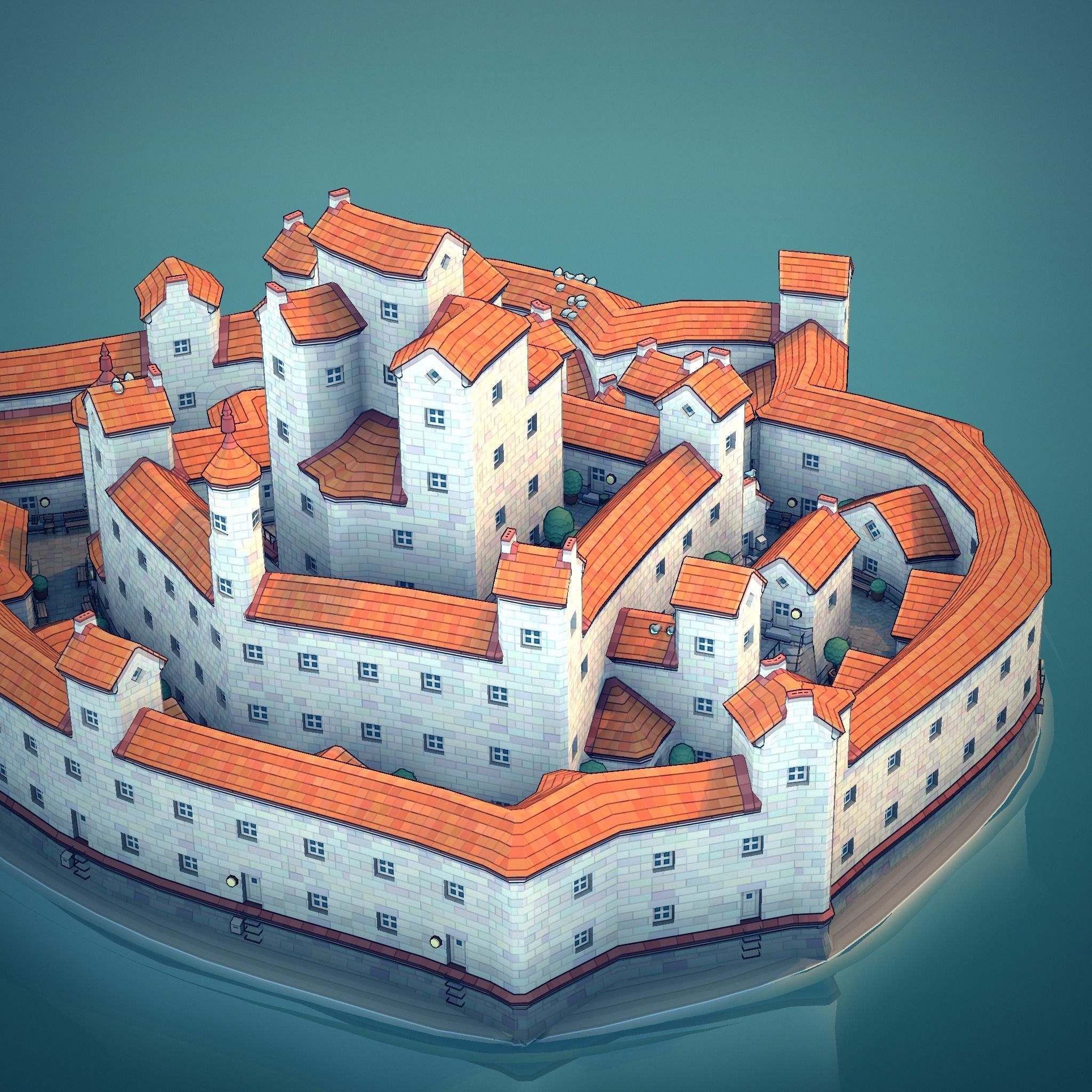 Town44 castle in water 3D print model_5