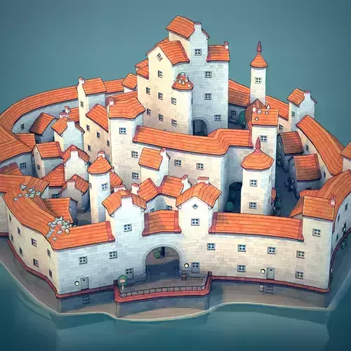 Town44 castle in water 3D print model