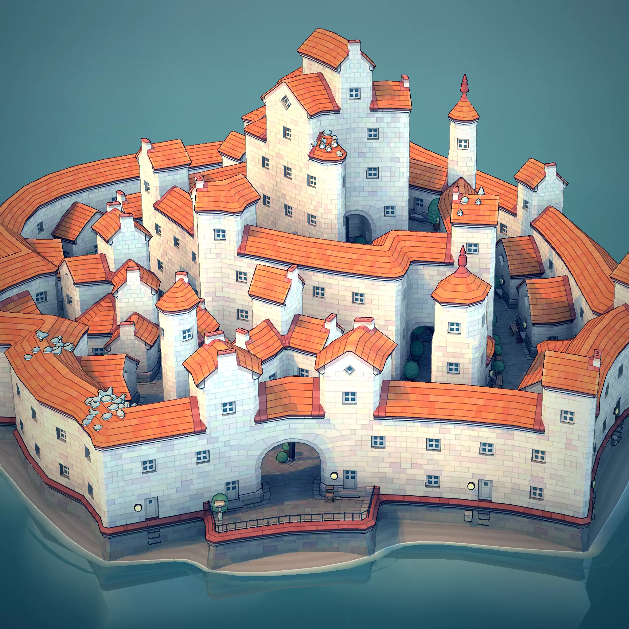 Town44 castle in water 3D print model_0