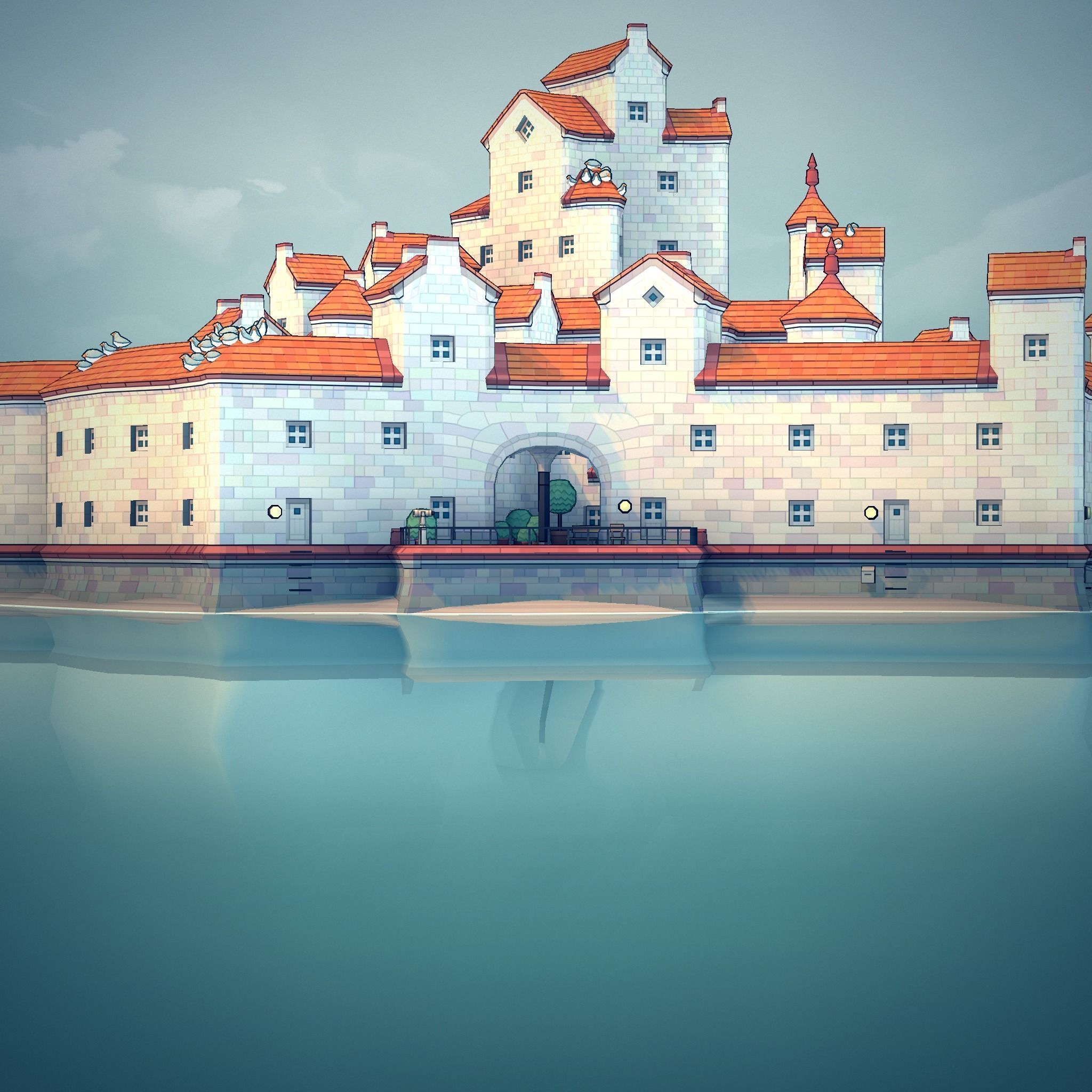 Town44 castle in water 3D print model_1