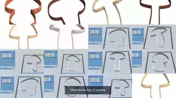 Mushrooms Set copper mushroom cookie cutter 3D Model Collection