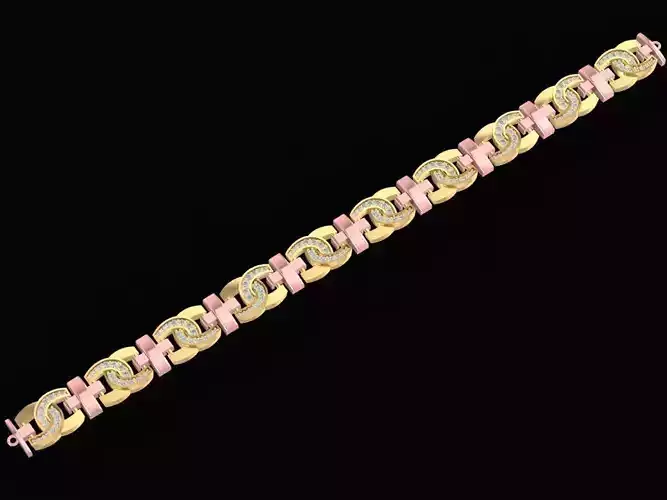 Two Tone Cuban Link Diamond Bracelet 3D Model  2556