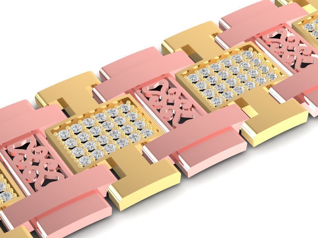 Two Tone Link Bracelet with Diamond Accents 2557 3D print model_2