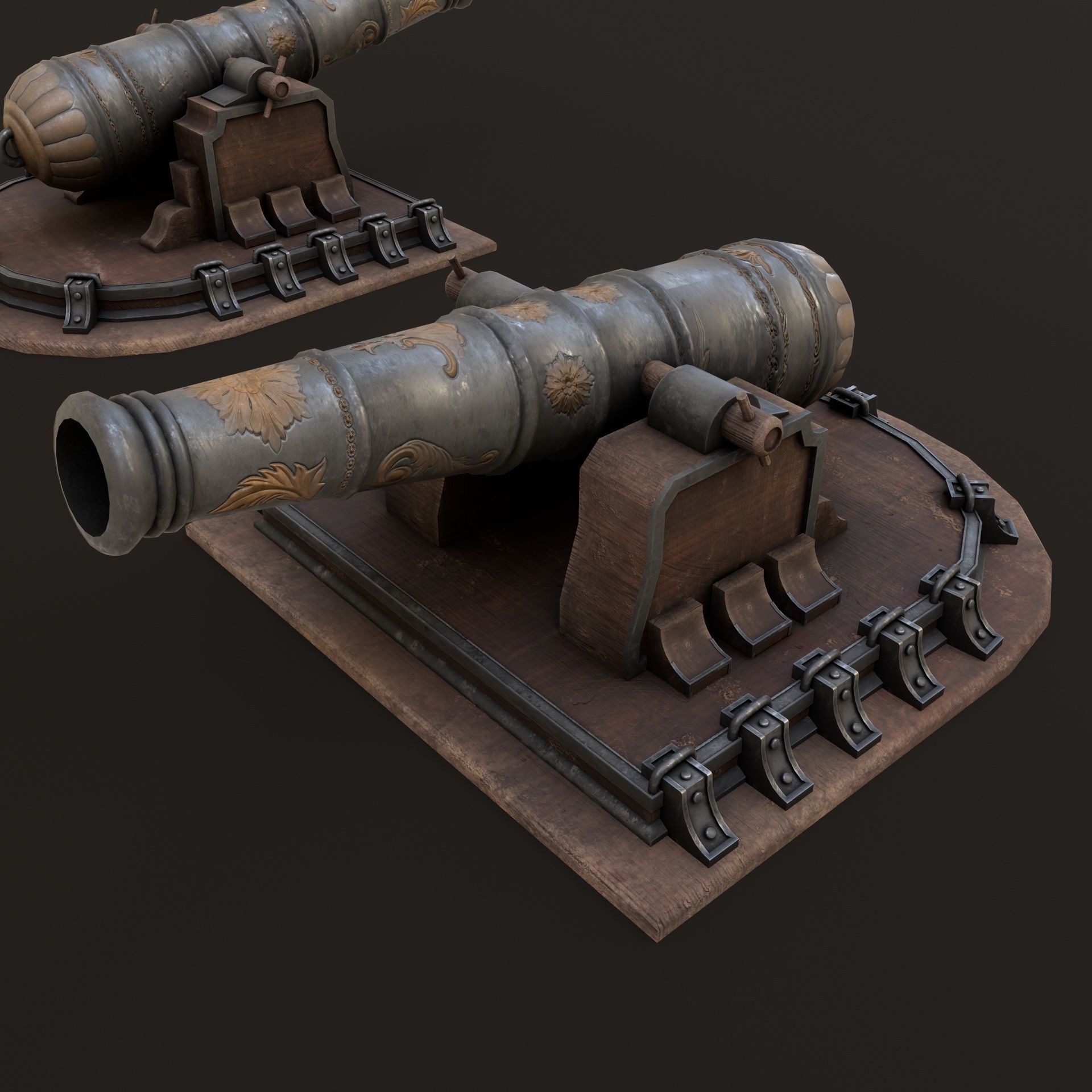 Old Cannon  Low-poly 3D model_5