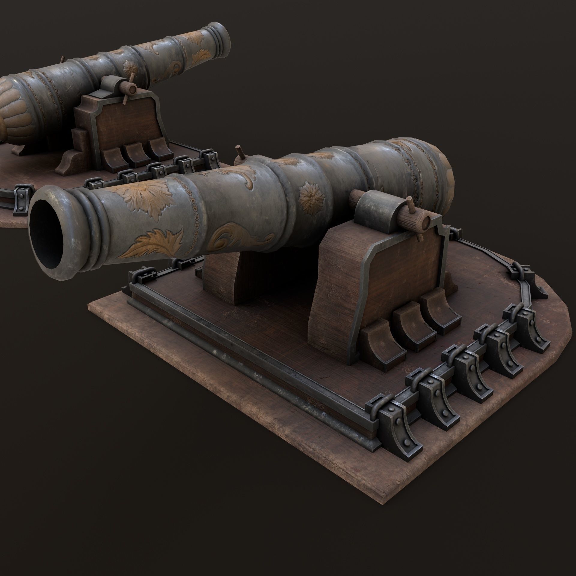 Old Cannon  Low-poly 3D model_7