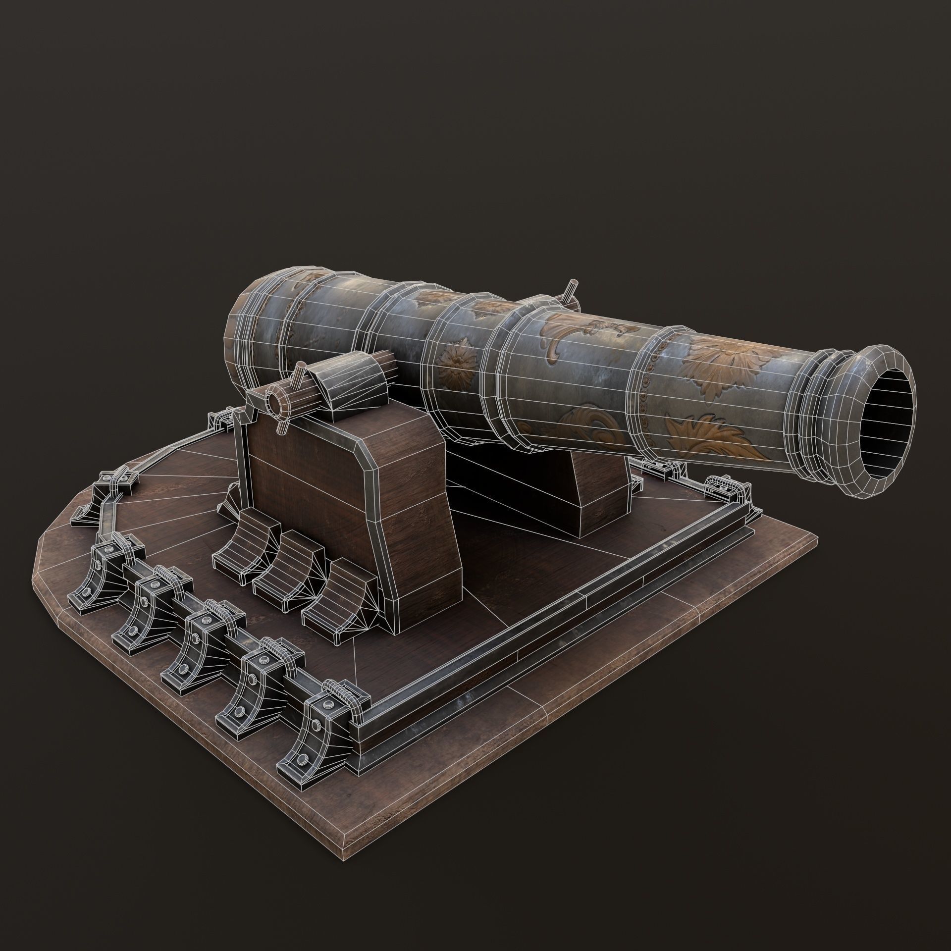 Old Cannon  Low-poly 3D model_12