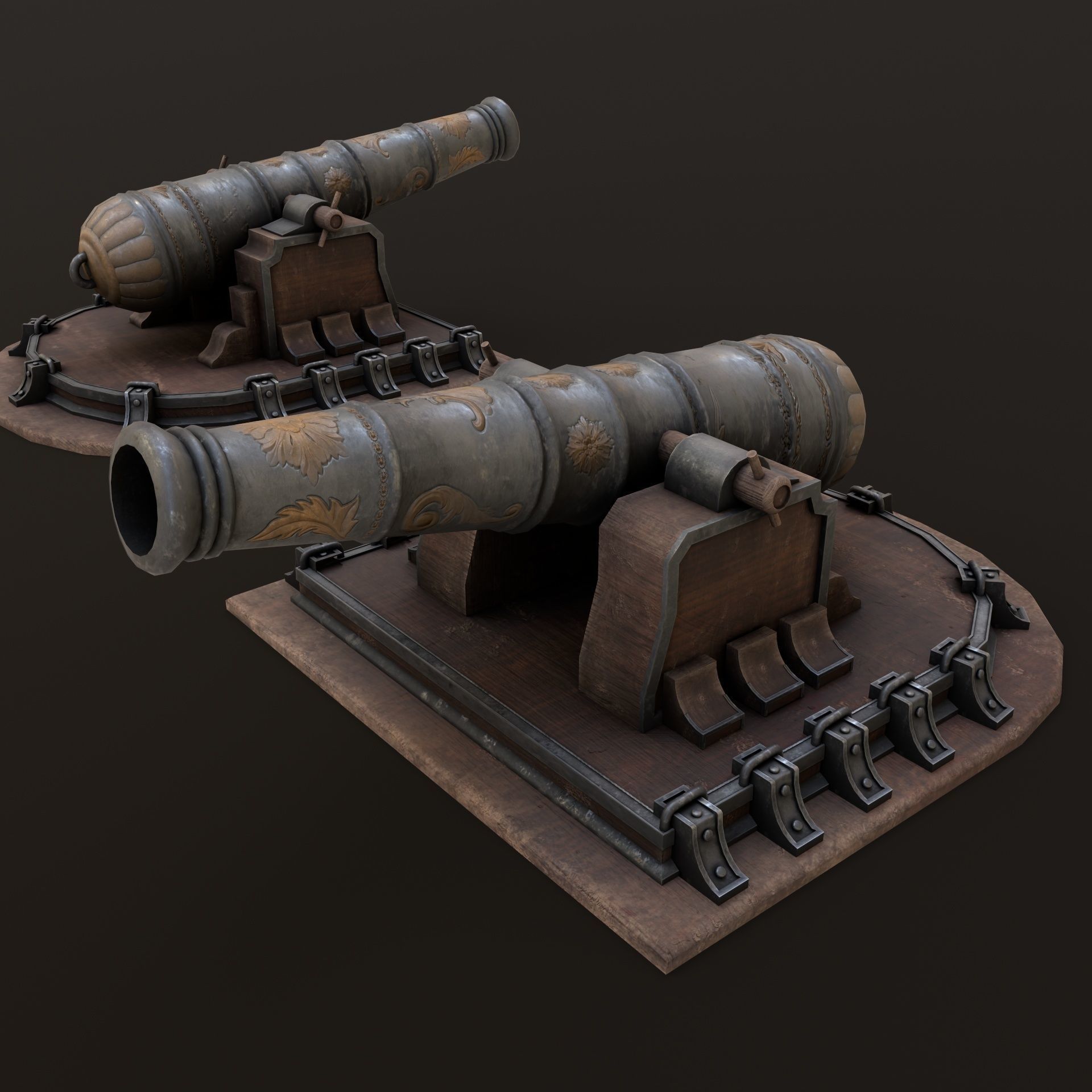 Old Cannon  Low-poly 3D model_11