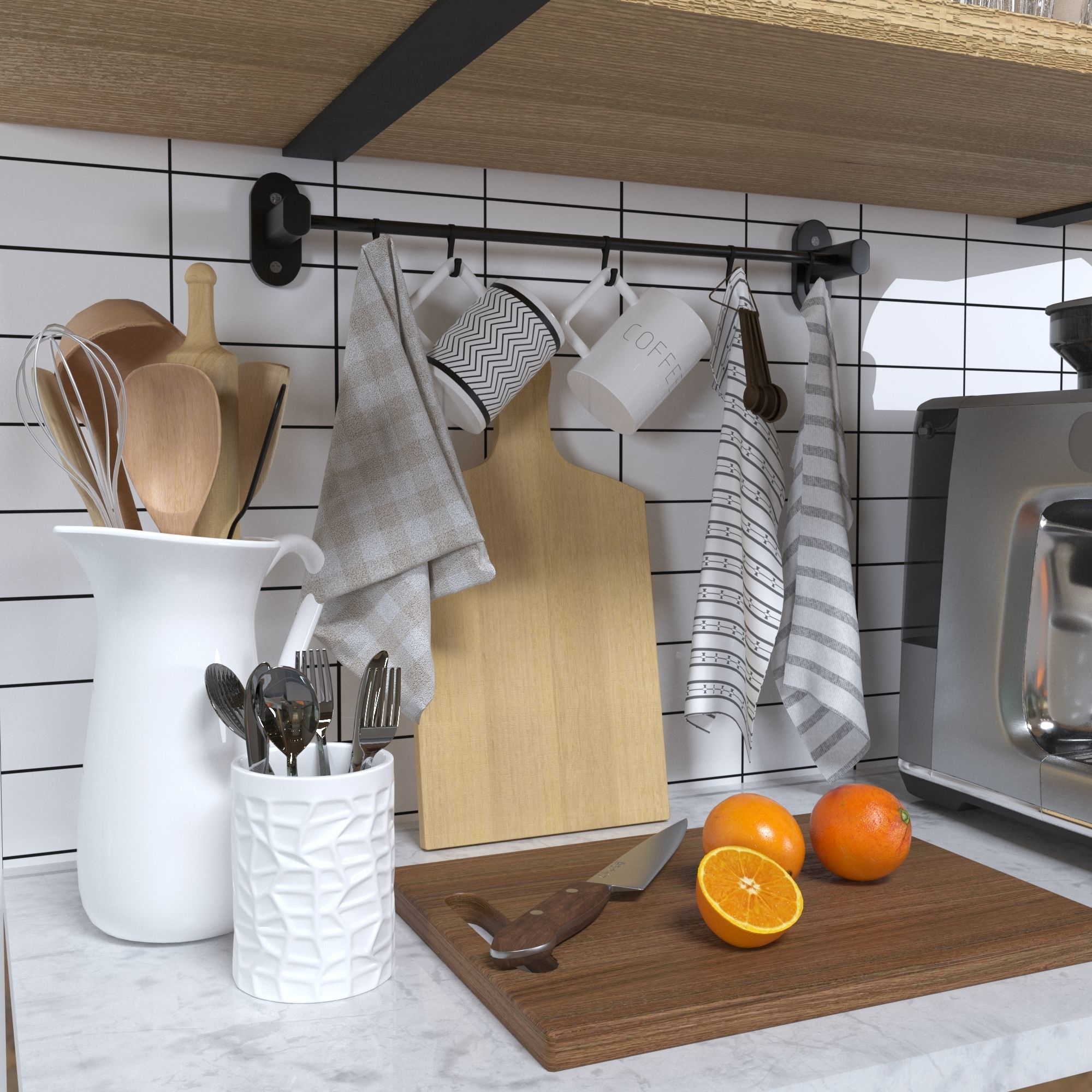 kitchen set with espresso machine 3D model_2