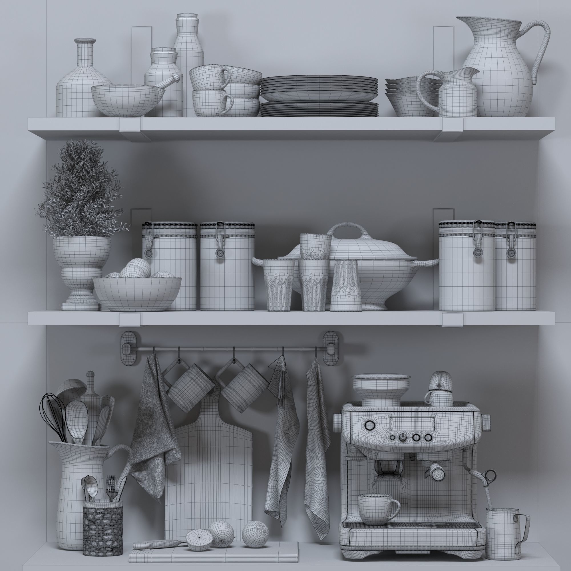 kitchen set with espresso machine 3D model_4