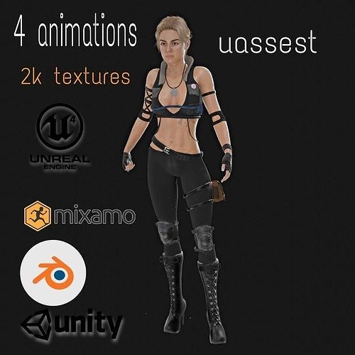 sonya fighter girl game ready model Low-poly 3D model