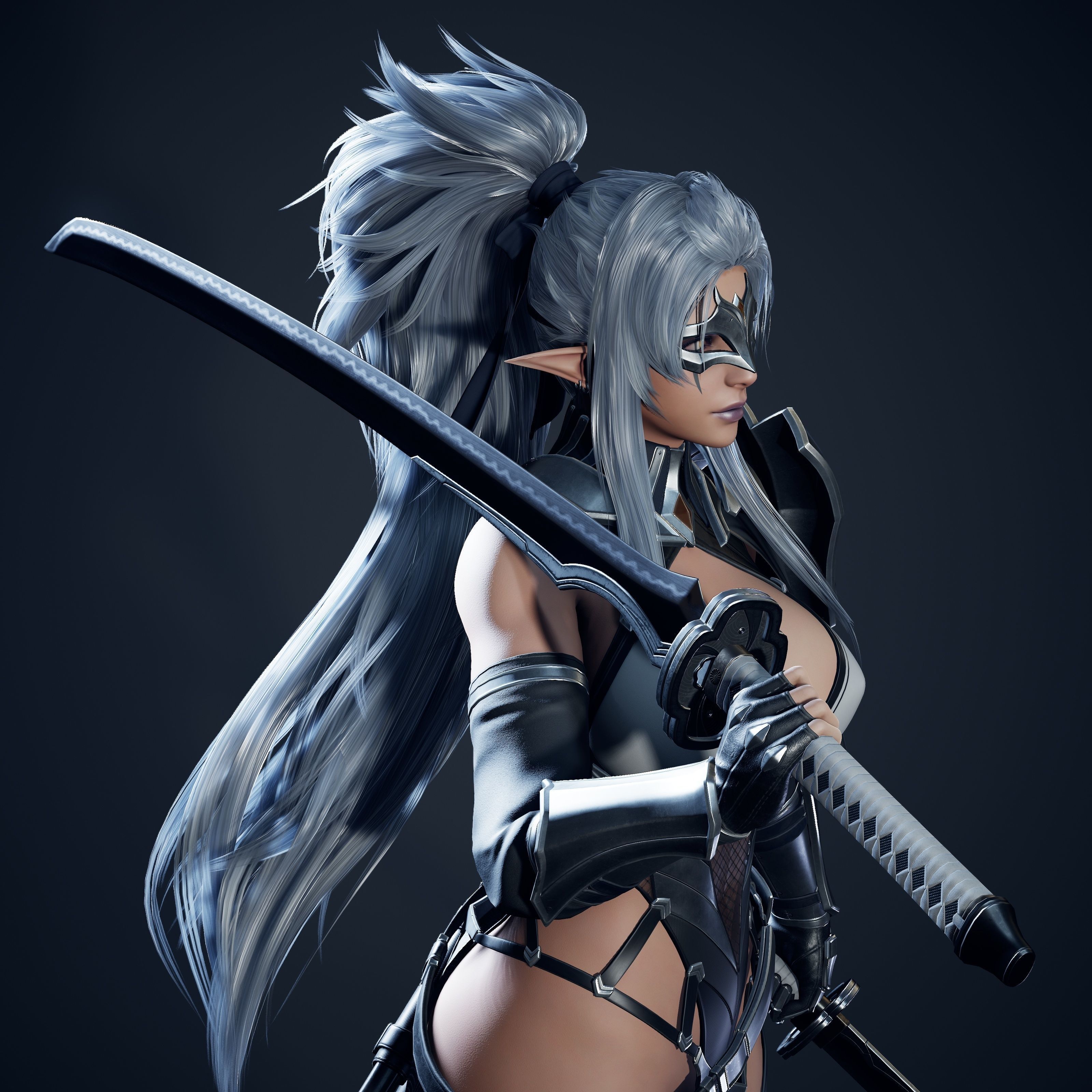 Dark Elf Blader - Game Ready Low-poly 3D model_9
