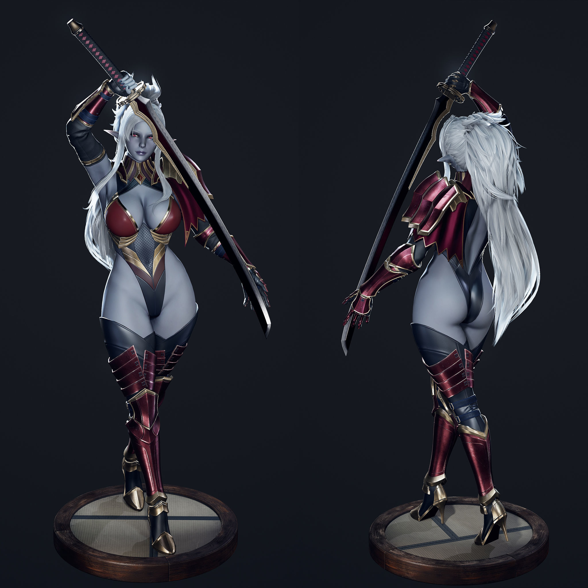 Dark Elf Blader - Game Ready Low-poly 3D model_29