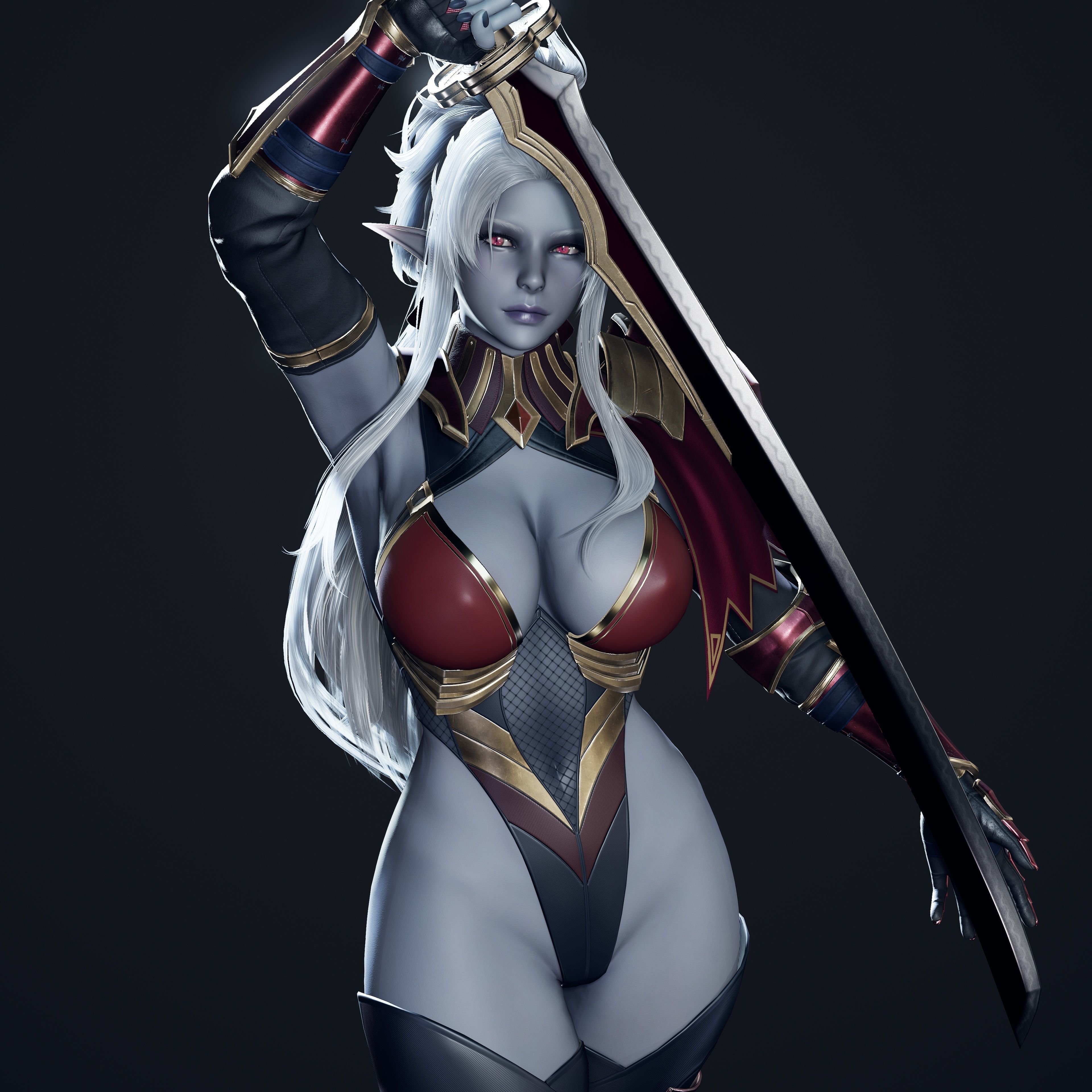Dark Elf Blader - Game Ready Low-poly 3D model_28