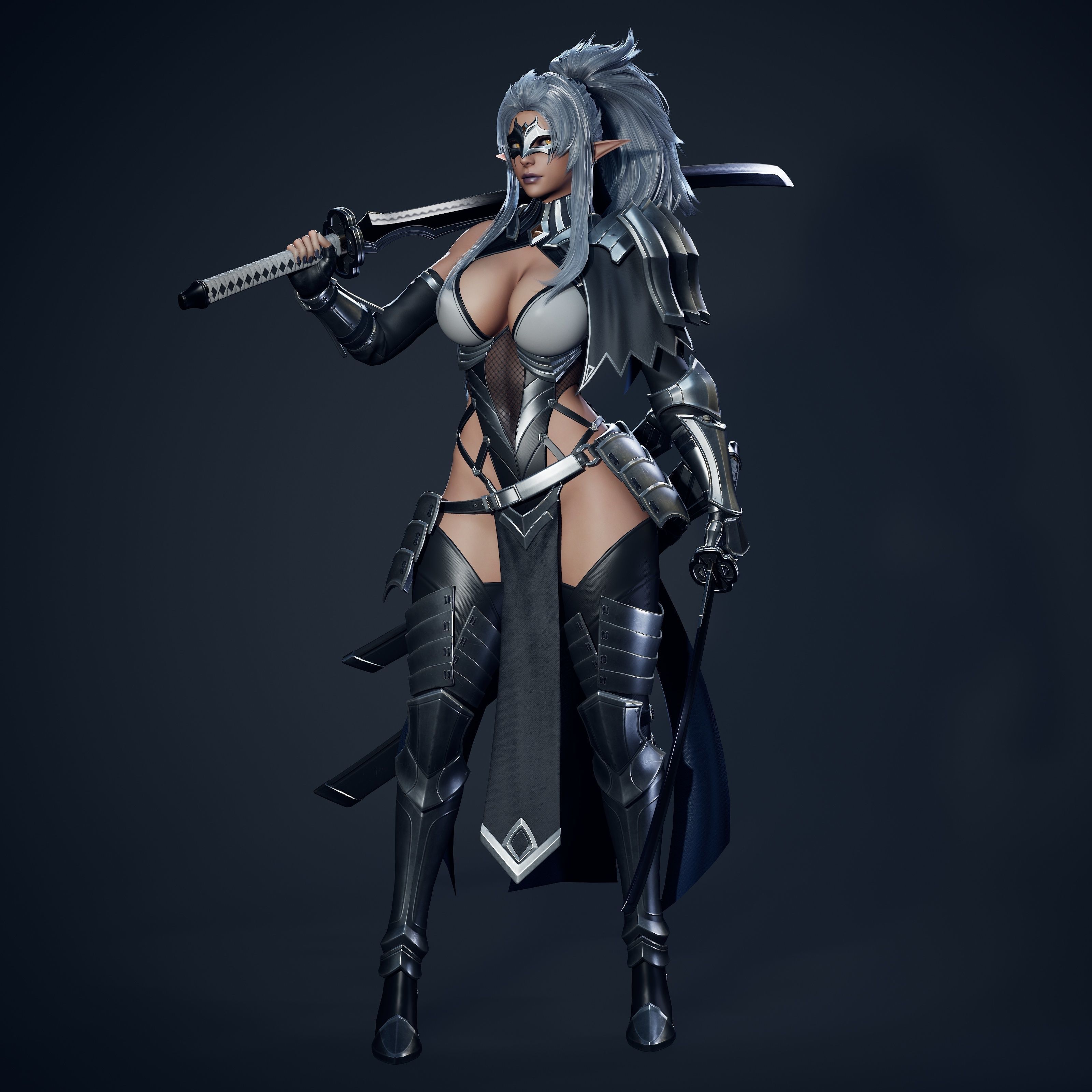 Dark Elf Blader - Game Ready Low-poly 3D model_6