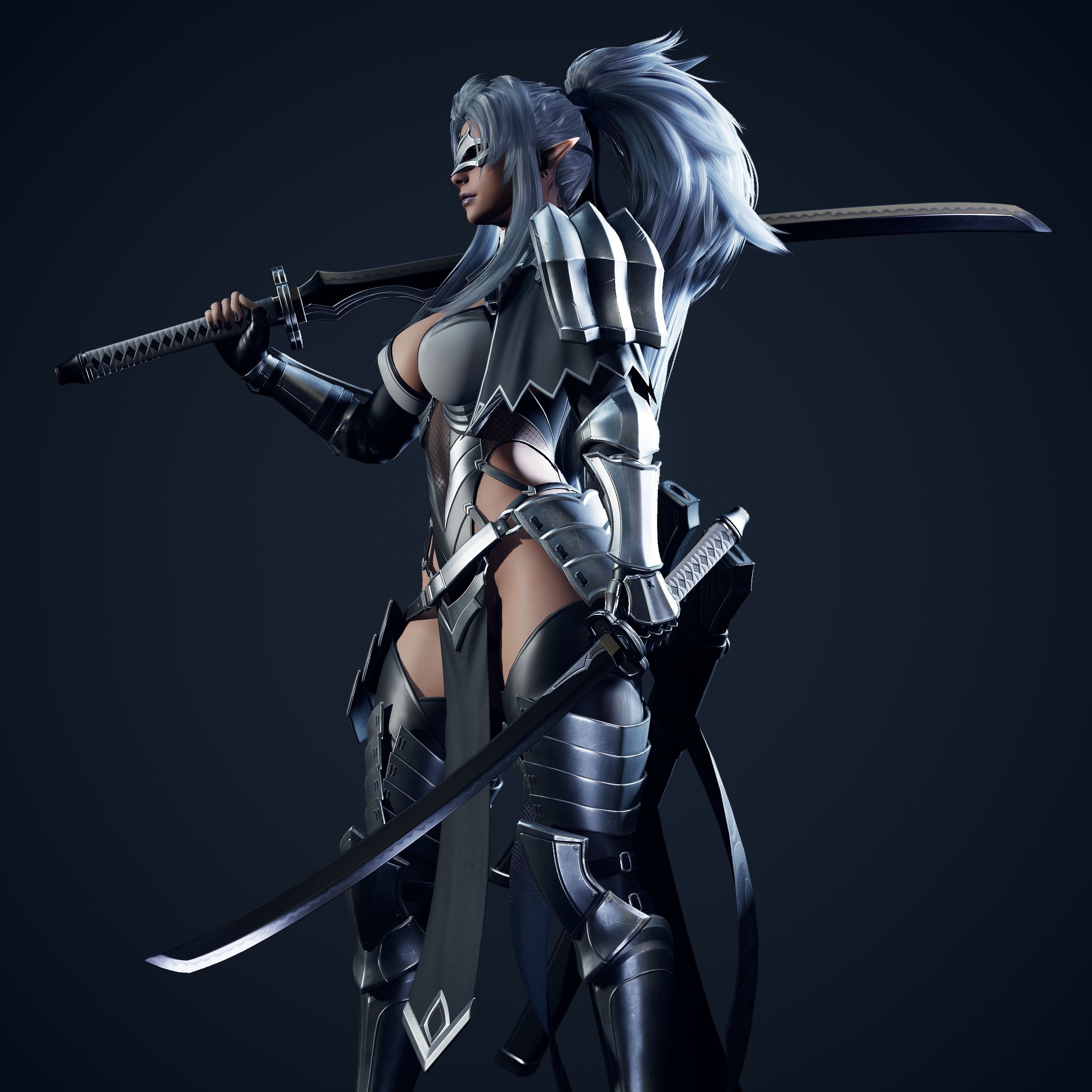 Dark Elf Blader - Game Ready Low-poly 3D model_7