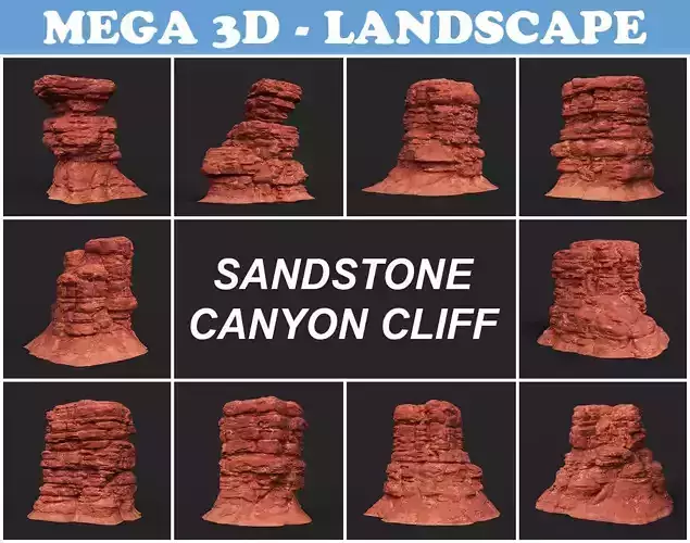 Low poly Sandstone Canyon Cliff 210903