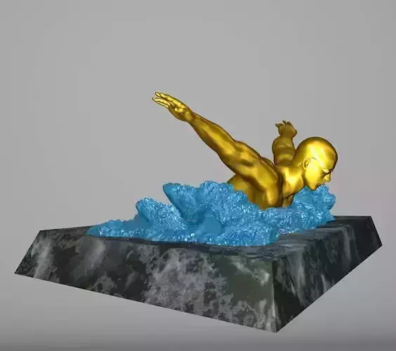 Swimmer 3D model gold statue of man swimming in water 3D print model