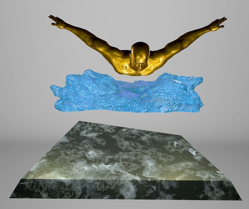 Swimmer 3D model gold statue of man swimming in water 3D print model_5