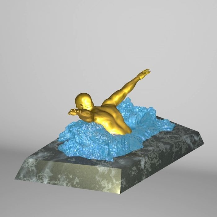 Swimmer 3D model gold statue of man swimming in water 3D print model_2