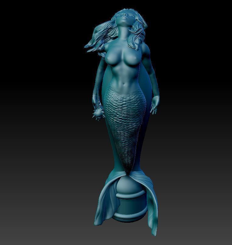 Mermaid on the handle 3D print model_1