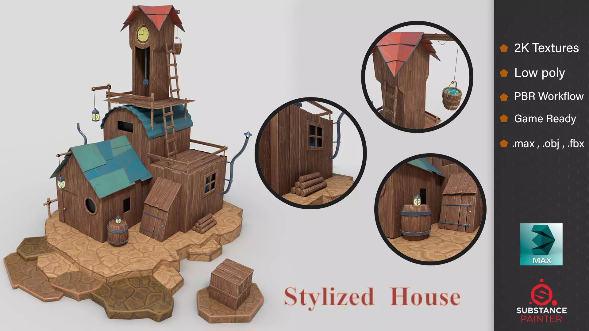 low poly stylized house Free low-poly 3D model