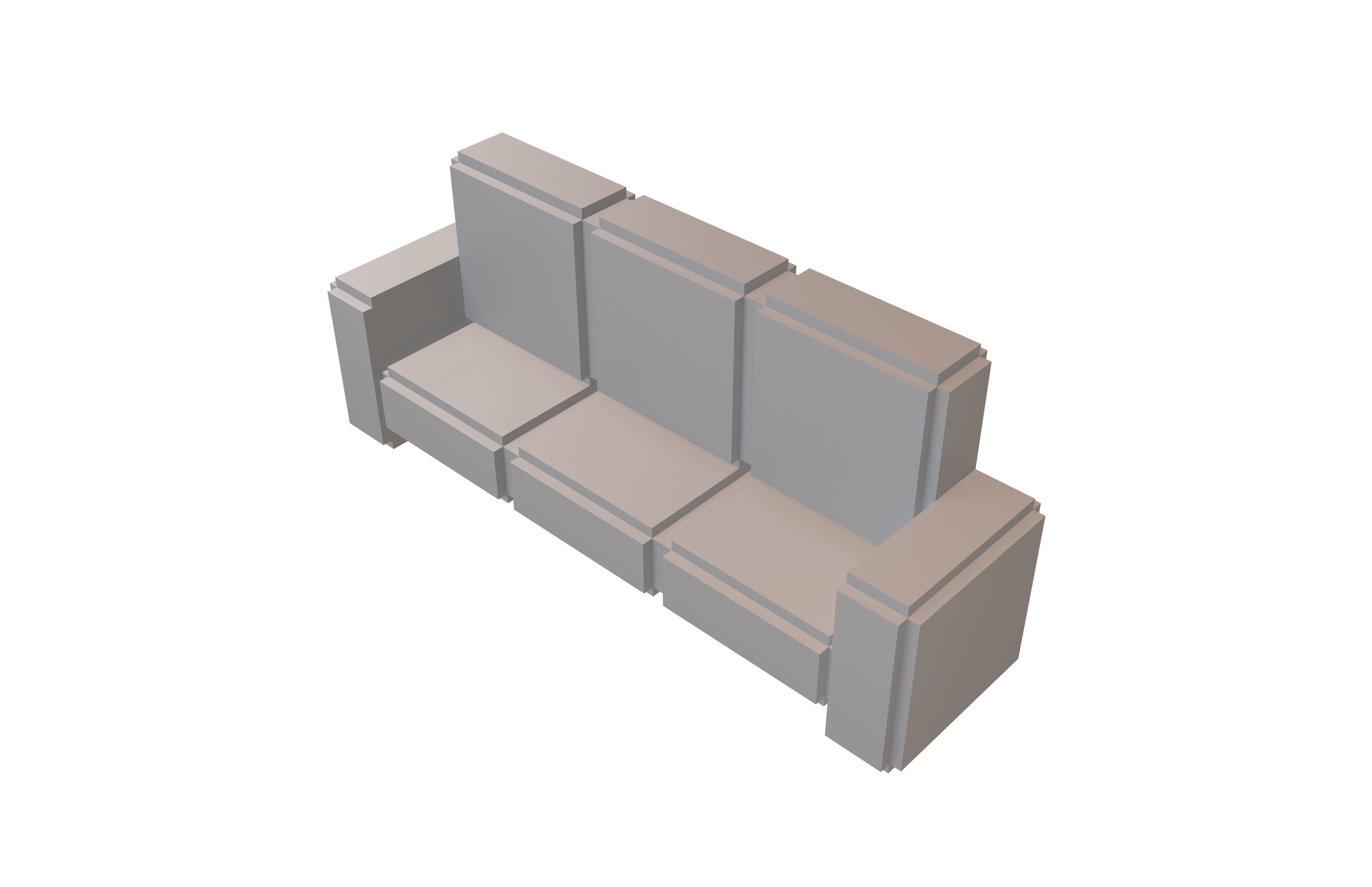 Voxel Sofa v2 001 Low-poly 3D model_2