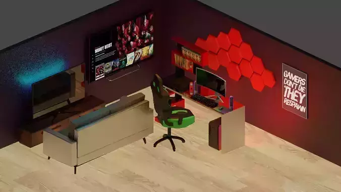 Gaming setup Low-poly 3D model