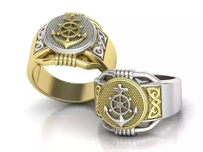 Men Signet Ring Sailor Symbol Ring Ocean Ring Anchor Ring 12US 3D print model
